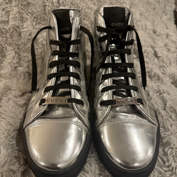 Gucci Metallic Leather High-Top Sneakers - Picture 1 of 4